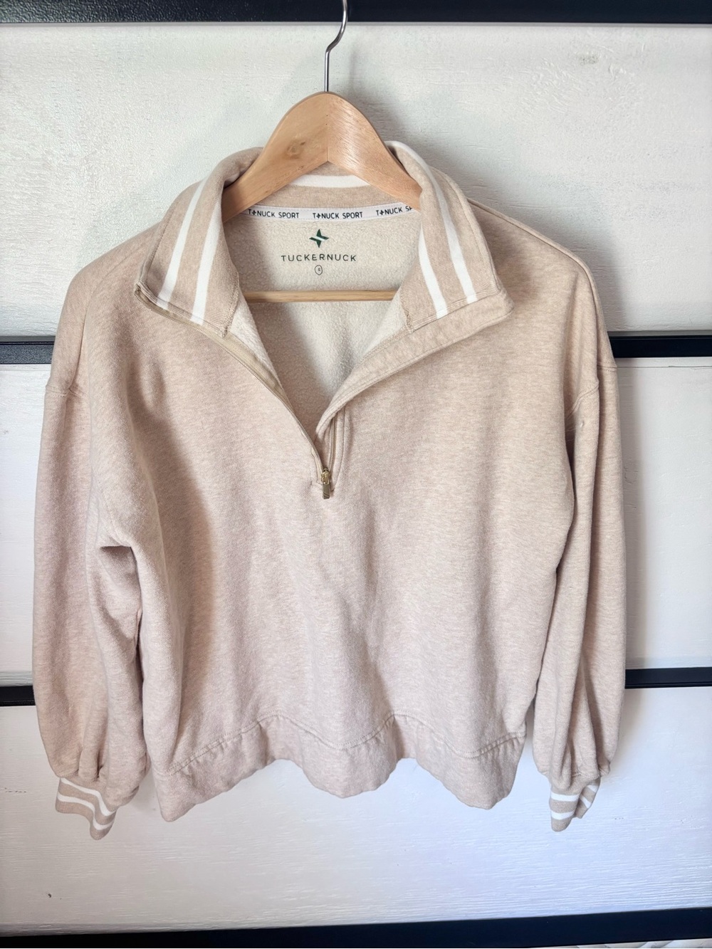Tuckernuck TNuck Quarter-Zip Pullover Sweater in Light Beige Small - Picture 3 of 10